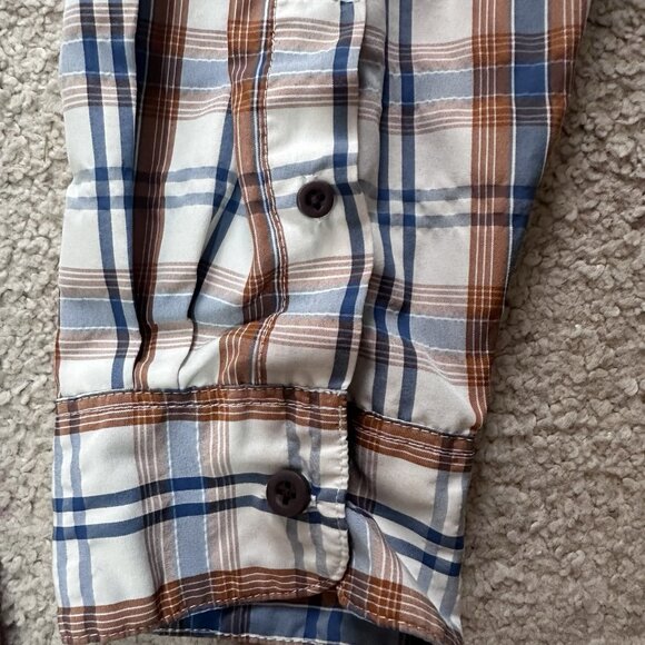 Wrangler Shirt Men’s XL Button Down Plaid Brown Blue White - Picture 9 of 10
